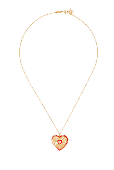 Heart Necklace, 18k Yellow Gold with Diamonds & Enamel
